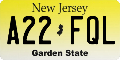 NJ license plate A22FQL