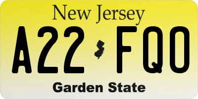 NJ license plate A22FQO