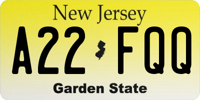 NJ license plate A22FQQ