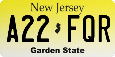 NJ license plate A22FQR