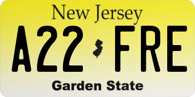 NJ license plate A22FRE