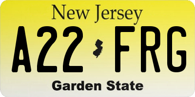 NJ license plate A22FRG