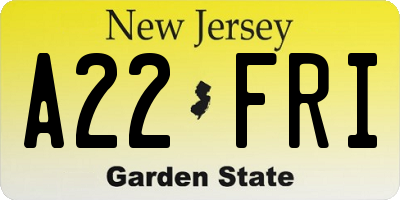 NJ license plate A22FRI