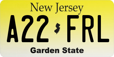 NJ license plate A22FRL