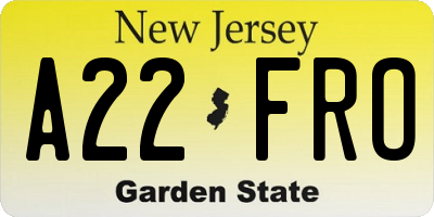 NJ license plate A22FRO