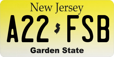 NJ license plate A22FSB