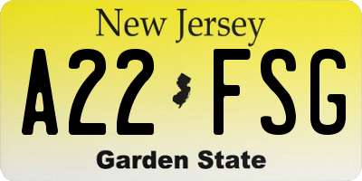 NJ license plate A22FSG