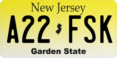 NJ license plate A22FSK