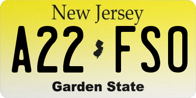 NJ license plate A22FSO