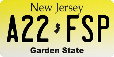 NJ license plate A22FSP