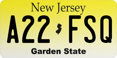 NJ license plate A22FSQ
