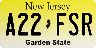 NJ license plate A22FSR