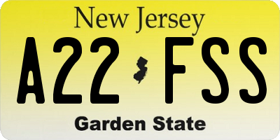 NJ license plate A22FSS