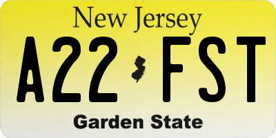 NJ license plate A22FST