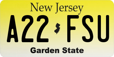 NJ license plate A22FSU