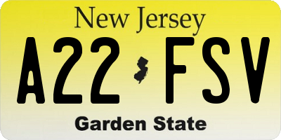 NJ license plate A22FSV