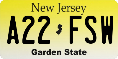 NJ license plate A22FSW
