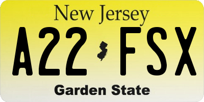 NJ license plate A22FSX