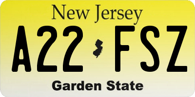 NJ license plate A22FSZ