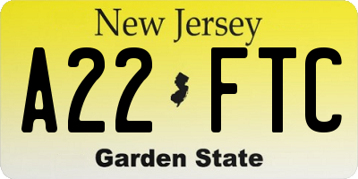 NJ license plate A22FTC