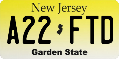 NJ license plate A22FTD