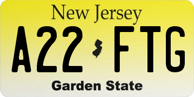 NJ license plate A22FTG