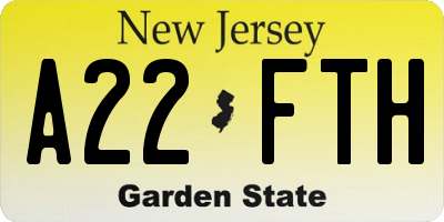 NJ license plate A22FTH