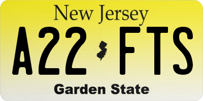 NJ license plate A22FTS