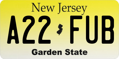 NJ license plate A22FUB