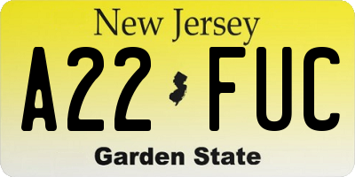 NJ license plate A22FUC