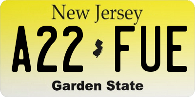NJ license plate A22FUE