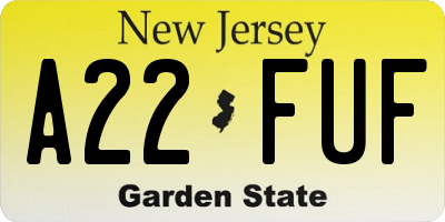NJ license plate A22FUF