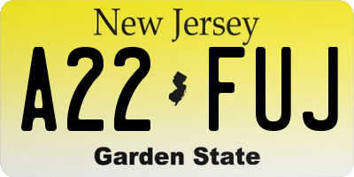 NJ license plate A22FUJ