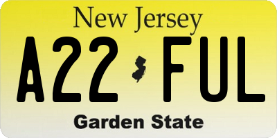 NJ license plate A22FUL