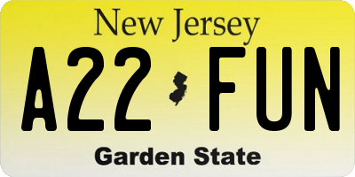 NJ license plate A22FUN