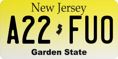 NJ license plate A22FUO