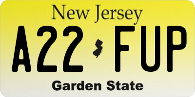 NJ license plate A22FUP