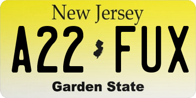 NJ license plate A22FUX