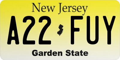 NJ license plate A22FUY