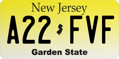 NJ license plate A22FVF