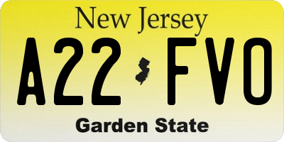 NJ license plate A22FVO