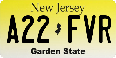 NJ license plate A22FVR