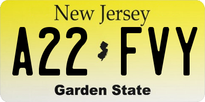 NJ license plate A22FVY
