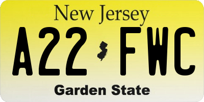 NJ license plate A22FWC