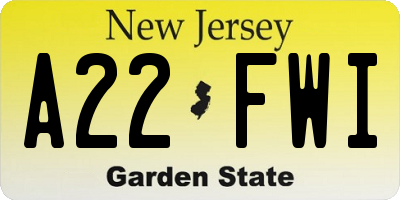 NJ license plate A22FWI