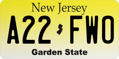 NJ license plate A22FWO