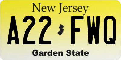 NJ license plate A22FWQ
