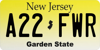 NJ license plate A22FWR