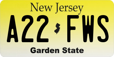 NJ license plate A22FWS