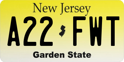 NJ license plate A22FWT